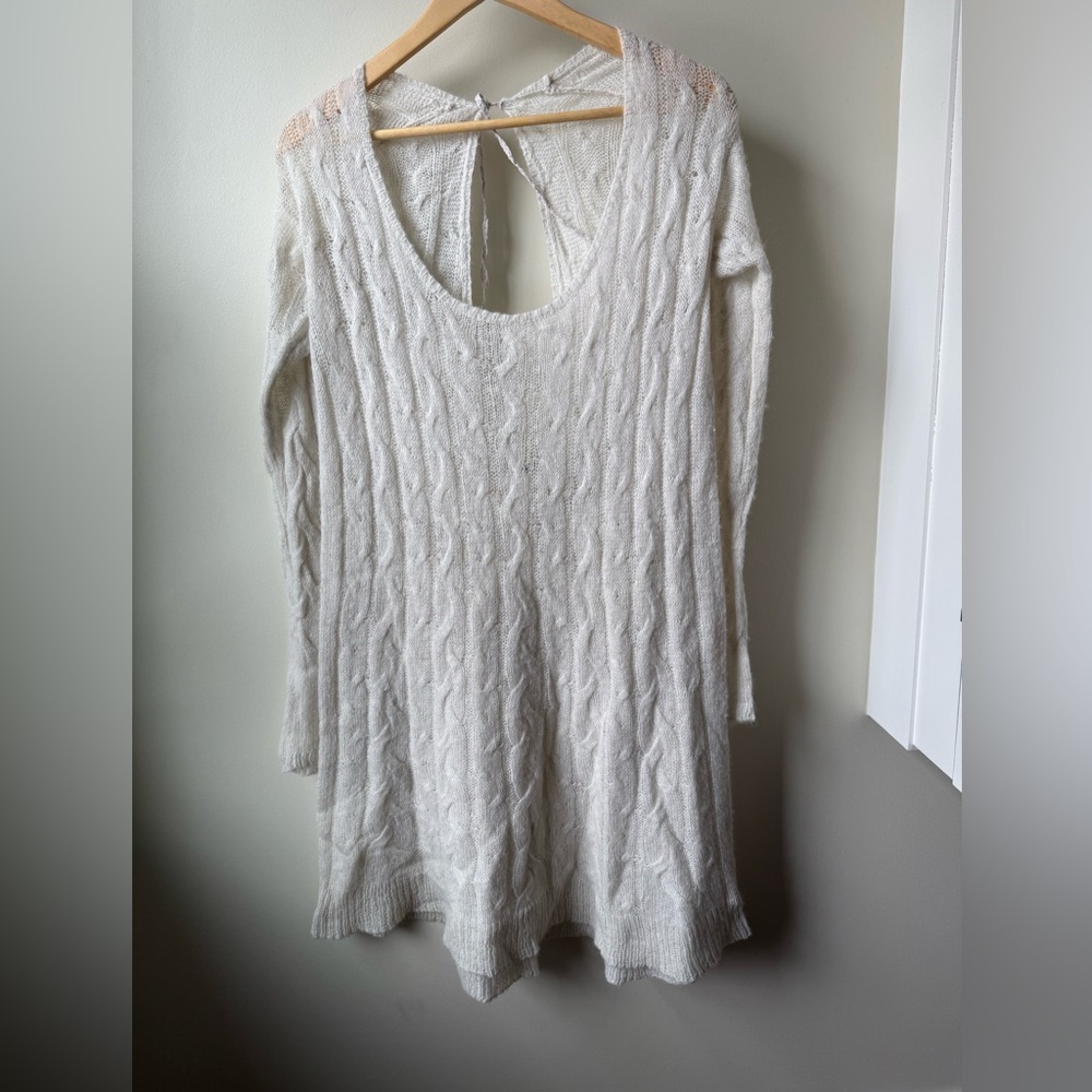 FREE PEOPLE Scoop Low Back Cable Knit Sweater Dress Wool Alpaca Lightweight L